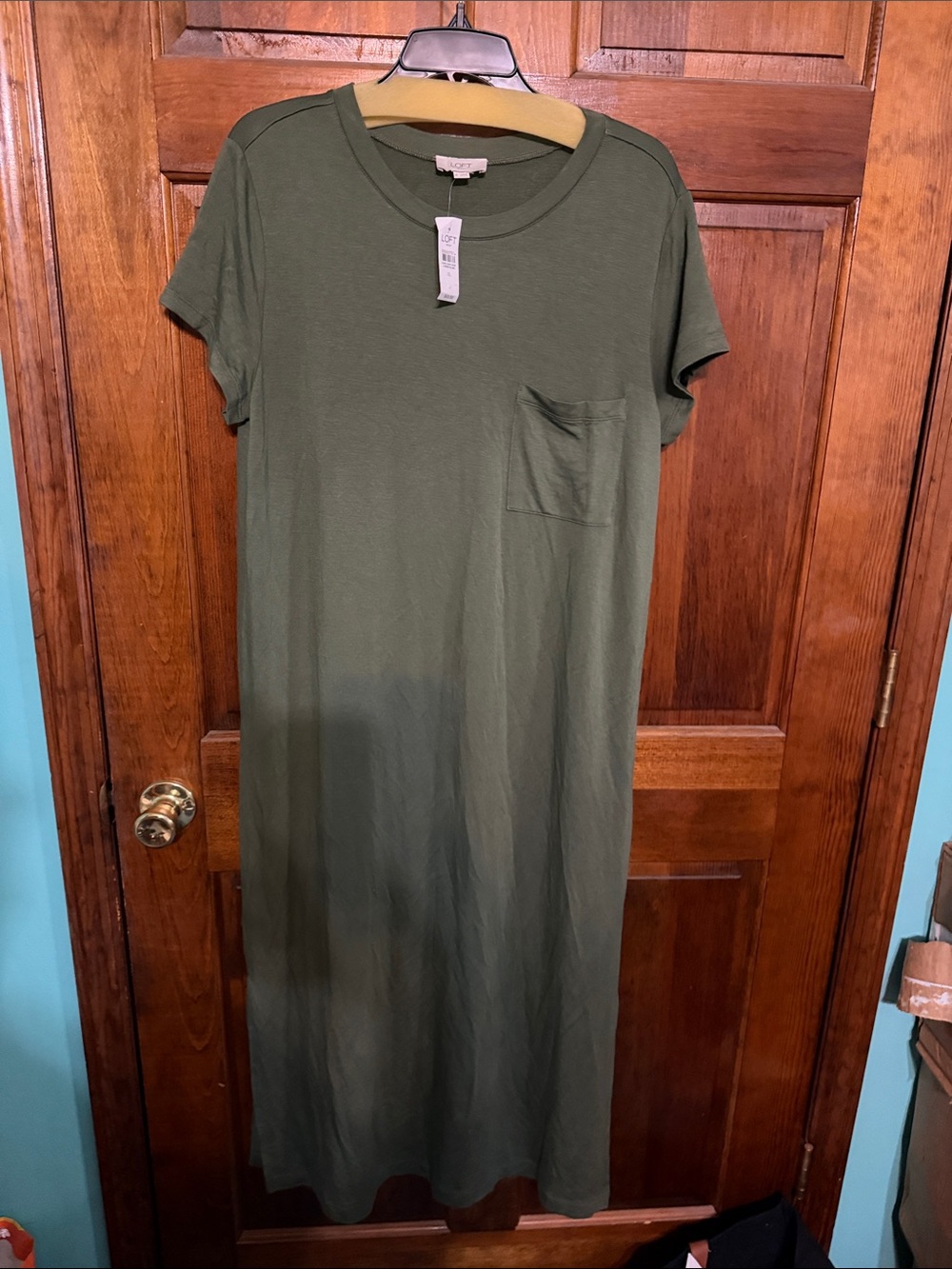 LOFT Olive Green Short Sleeve Pocket Maxi Dress